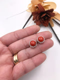 Red Bamboo Coral and Silver Stud Earrings