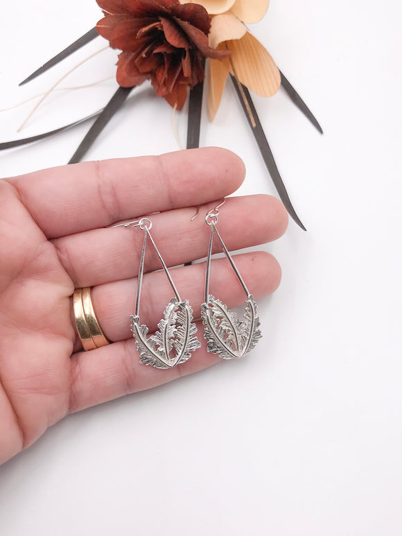 Silver Oak Leaves Dangle Earrings