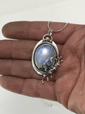 Oval Blue Moonstone and Silver Pendant