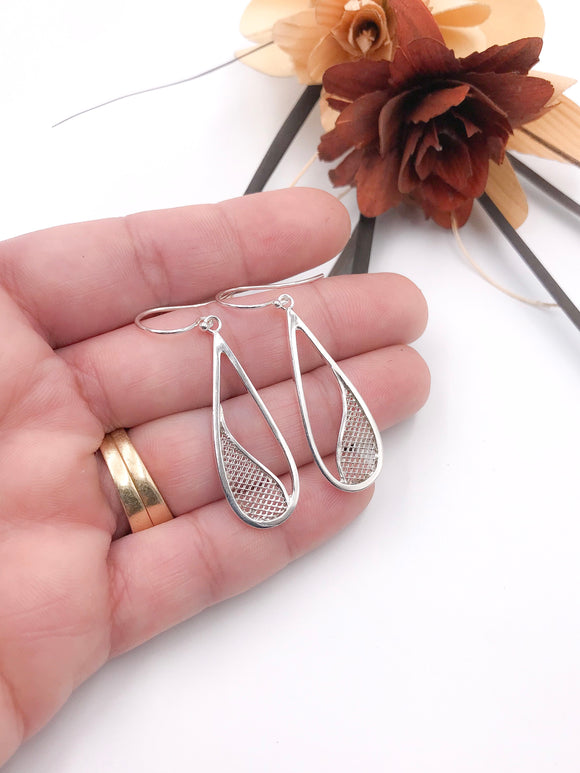 Silver Teardrop and Mesh Dangle Earrings