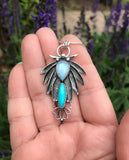 Turquoise and Moonstone Silver Mandala Pendant