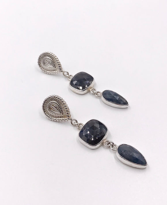 Blue Sapphire and Silver Dangle Earrings