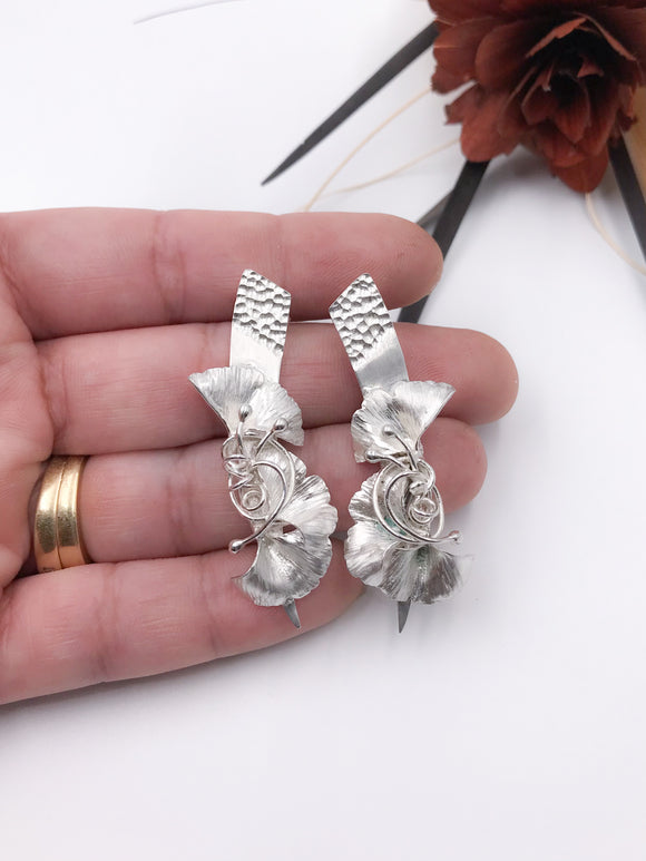 Ginkgo Leaves Silver Earrings