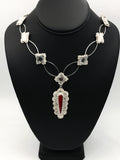 Red Rosarita and Silver Statement Necklace