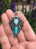 Turquoise and Moonstone Silver Mandala Pendant