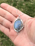 Oval Blue Moonstone and Silver Pendant