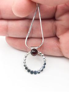 Garnet and Silver Loop Pendant