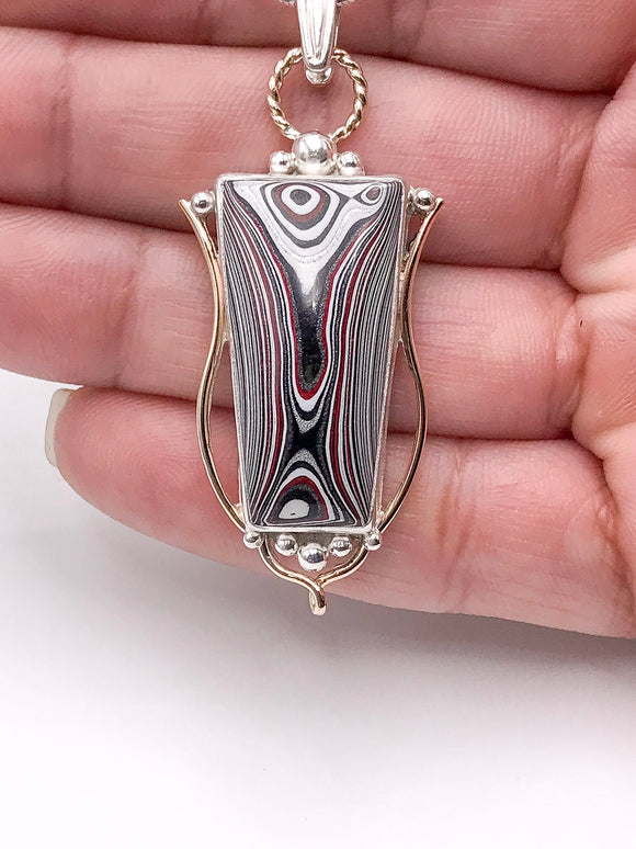 Fordite and Silver Pendant