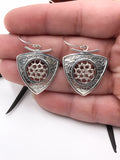 Triangle with Crocheted Wire Silver Dangle Earrings