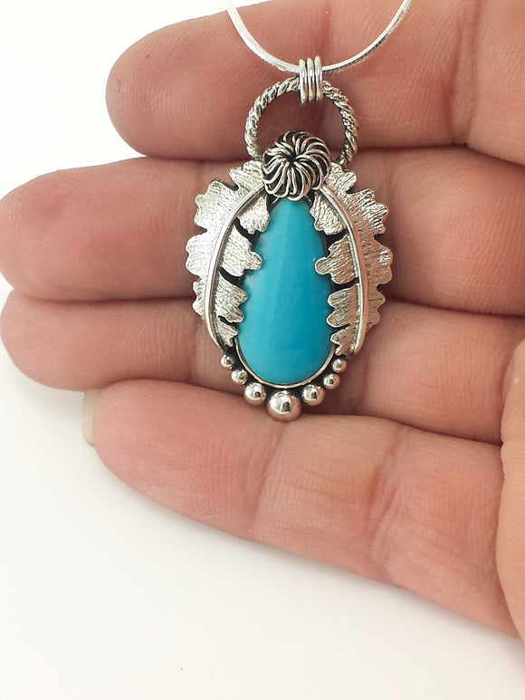 Sleeping Beauty Turquoise and Silver Pendant