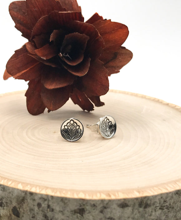 Silver Stamped Disc Stud Earrings