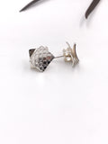 Square Patterned Silver Stud Earrings