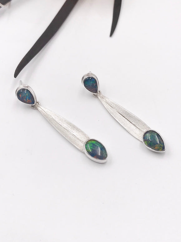 Opal and Silver Dangle Earrings