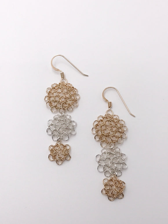 Gold Filled and Silver Crocheted Wire Dangle Earrings