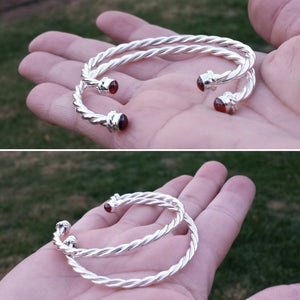 Garnet and Twisted Silver Cuff Bracelet