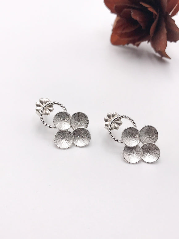 Hand Textured Discs Silver Earrings