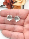 Square Patterned Silver Stud Earrings