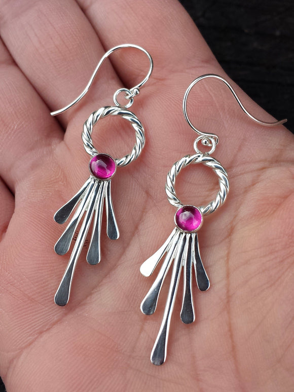 Ruby and Silver Dangle Earrings