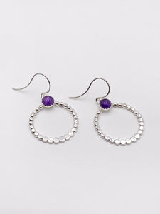 Amethyst and Silver Loop Earrings