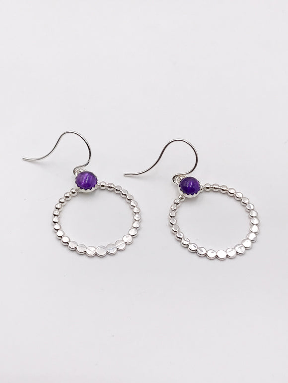 Amethyst and Silver Loop Earrings