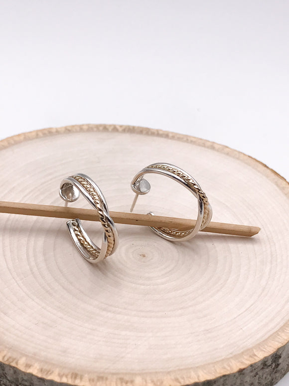 Silver and Twisted Gold Hoop Earrings