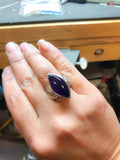 Marquis Shape Amethyst and Silver Cocktail Ring