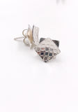 Square Patterned Silver Stud Earrings