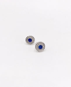 Tiny Blue Opal and Silver Stud Earrings
