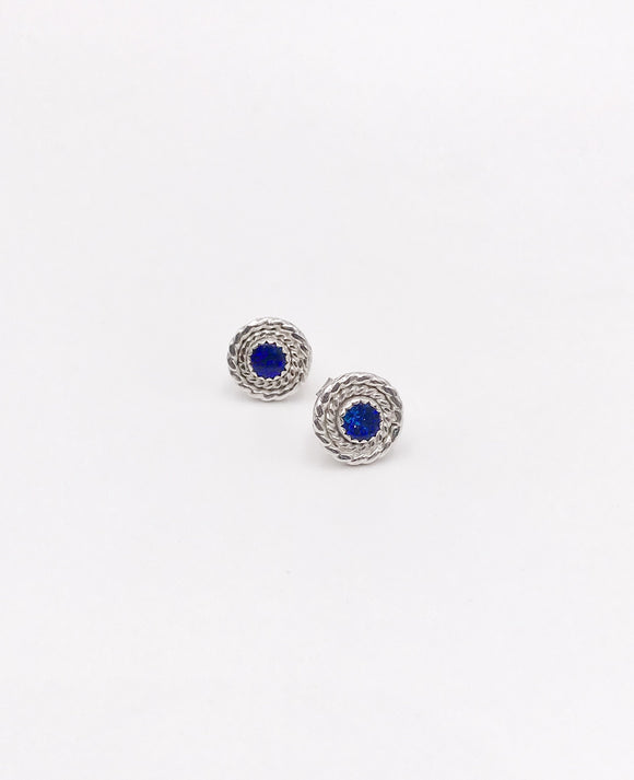 Tiny Blue Opal and Silver Stud Earrings