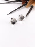 Square Patterned Silver Stud Earrings