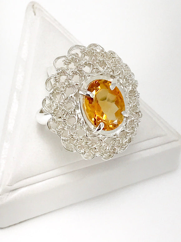 Citrine and Crocheted Wire Cocktail Ring