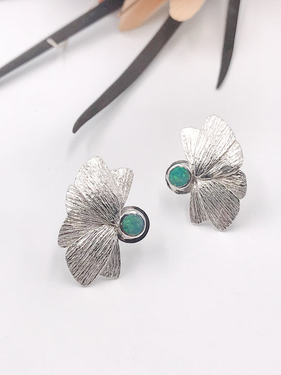 Australian Opal Butterfly Wing Silver Stud Earrings