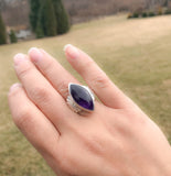 Marquis Shape Amethyst and Silver Cocktail Ring