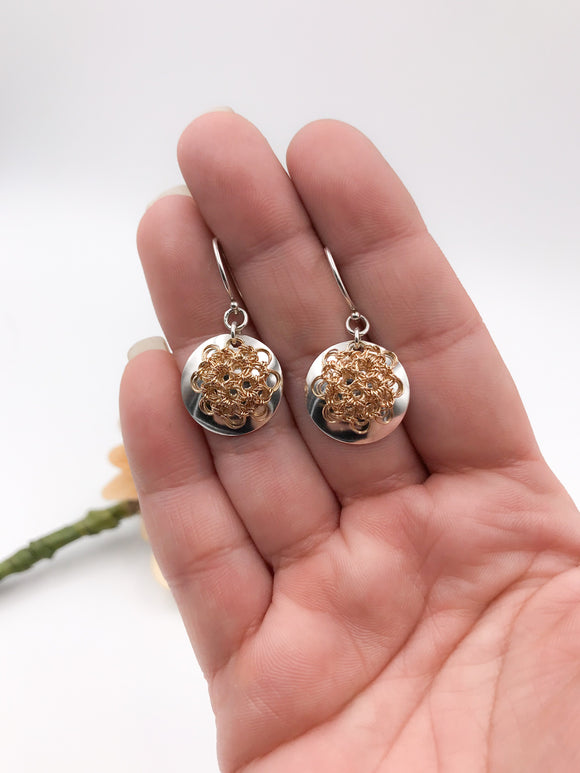 Silver and Gold Crocheted Wire Earrings