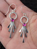 Ruby and Silver Dangle Earrings
