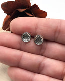 Silver Stamped Disc Stud Earrings