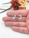 Square Patterned Silver Stud Earrings